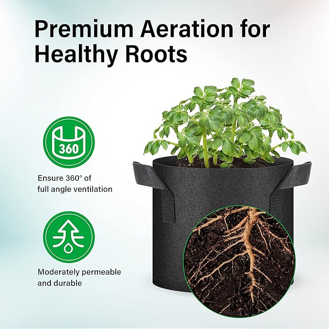 YSSOA 10-Pack 3 Gallon Grow Bags, Tomoato Plant Pots with Handles, Aeration Nonwoven Fabric, Heavy Duty Gardening Planter for Vegetable, Fruits and Flowers, Black