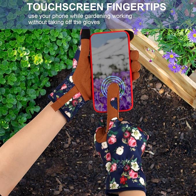 Leather Gardening Gloves for Women Thorn Proof Garden Gloves Touch Screen Working Gloves Gifts,M