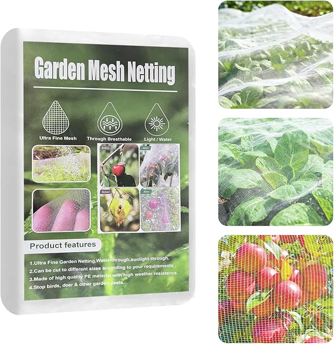 Garden Mesh Netting, 10 * 50 FT Ultra Fine Plant Netting Covers Pest Barrier Row Cover Net for Raised Beds Tree Protect Greenhouse Fruit Vegetable Flowers from Birds Bugs