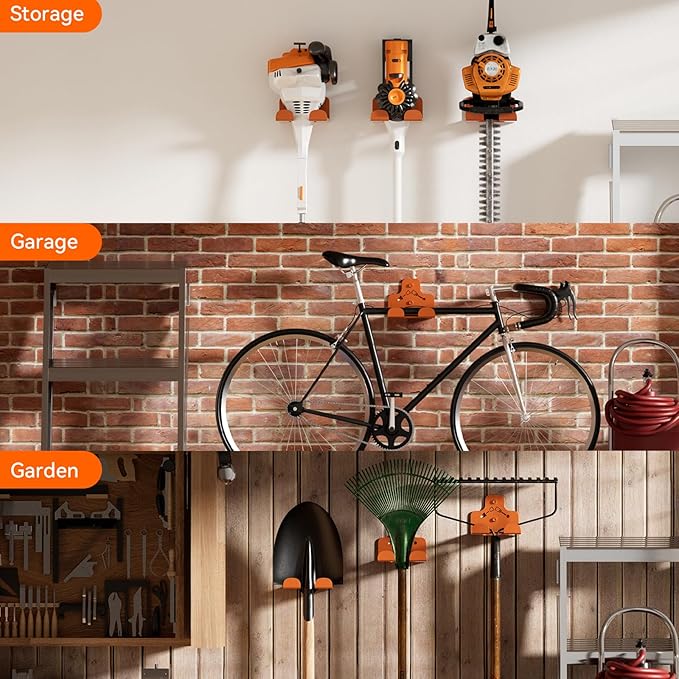 Garage Storage Trimmer Rack, Weed Whackers Holder Organizer Garden Power Tool Hanger Wall Mounted for Garage Trimmer, Hedge Trimmer, Grass Trimmer, Garden Tools,3 Packs(Orange)