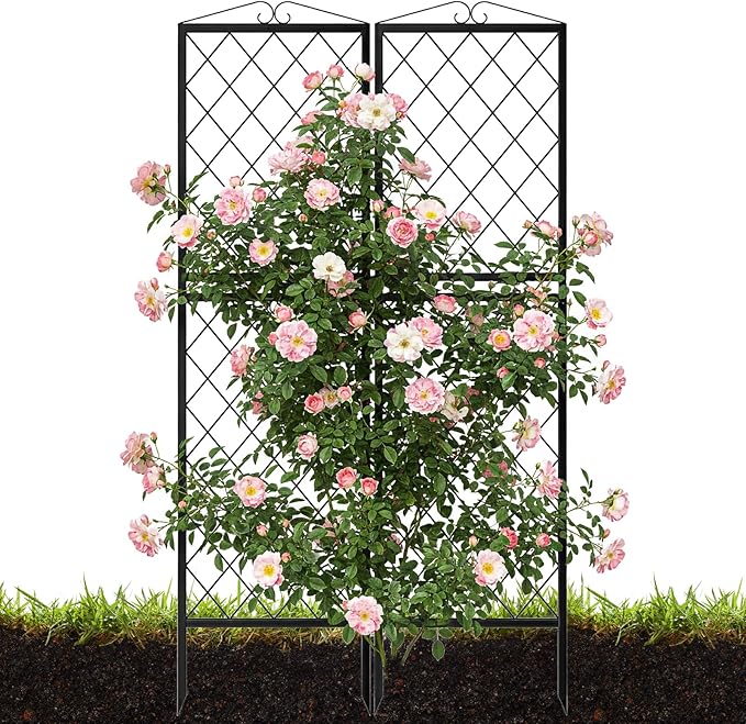 2 Pack 71 Inch Metal Garden Trellis for Climbing Plants, Thickened Square Tube Metal Garden Trellis for Vines Plant Rose Vegetable Support,Large Decorative Outdoor Trellis