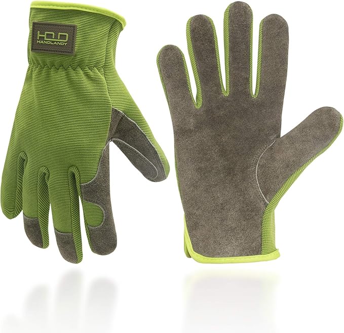 HLDD HANDLANDY Men Leather Gardening Gloves, Utility Work Gloves for Gardening, Yardwork, Construction, Mechanics