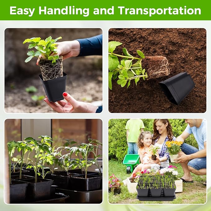 Seed Starter Tray Kit 3.5" Square Nursery Pots Trays 50 Pcs 9 Cell Seed Starting Pots with Drainage Holes 5 Seed Starting Trays 20 Plant Labels, Planting Tools and 1 Pen Planter Nursery Propagation