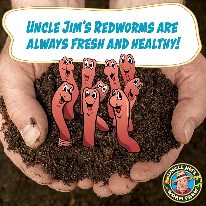 Uncle Jim's Worm Farm 2000 Count Red Wiggler Composting Worms Mix for Garden Soil or Fishing | Starter Pack of Compost Worms Improves Soil Structure and Quality for Healthier Gardens