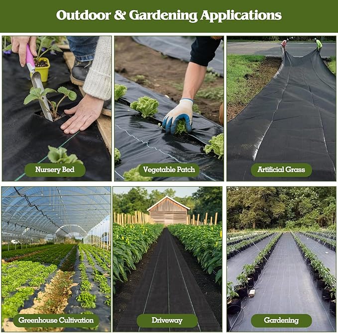 HongWay 6FT x 100FT Weed Barrier Landscape Fabric, Weed Control Weed Blocker Fabric Heavy Duty with 40 U-Shaped Stakes, Ground Garden Bed Cover Woven Geotextile Fabric for Underlayment, Driveway