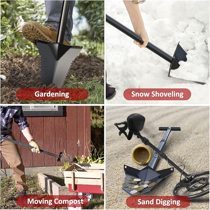 DR.ÖTEK Spade Shovel, Heavy Duty Digging Tool T Handle, Serrated Blade, Root Cutter with Long Short Handle, Garden Spade for Metal Detecting, Transplanting, Trenching, 31 & 45 Inches, 4.5 Pounds