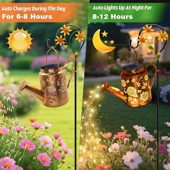 Big Solar Lanterns Outdoor Waterproof, Gift for Mom Grandma Women Wife Daughter Mother's Day, Sunflower Watering Can Light with Shepherd Hook, Hanging Lantern Solar Path Light, Yard Patio Garden Decor