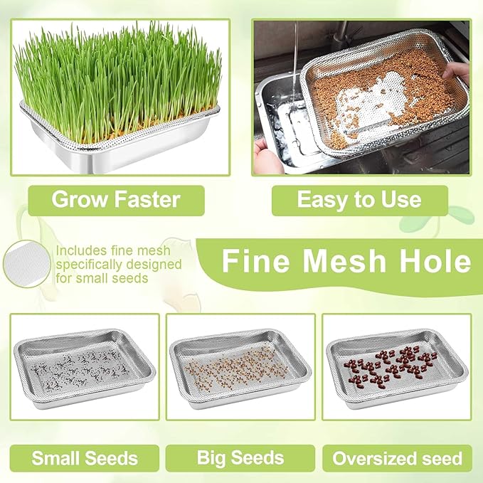 Stainless Steel Sprouts Growing Kit 4-Tier 12.4 inch Trays, Microgreens Growing Kit, Seed Sprouting Tray with Encrypted Mesh Sprouts for Beans Alfalfa Broccoli Wheat Grass