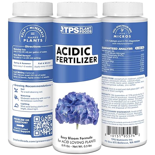 Acidic Fertilizer for Acid-Loving Plants, Works Great for Hydrangeas, Blueberries, and Gardenia, Liquid Fertilizer by TPS Plant Foods, 32 oz (1 Quart)