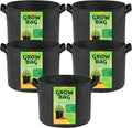 LotFancy 5 Pack 5 Gallon Grow Bags, 300G Thickened Nonwoven Fabric Pots with Reinforced Handles, Heavy Duty Aeration Planter Bags for Vegetables Flowers Fruits, Black