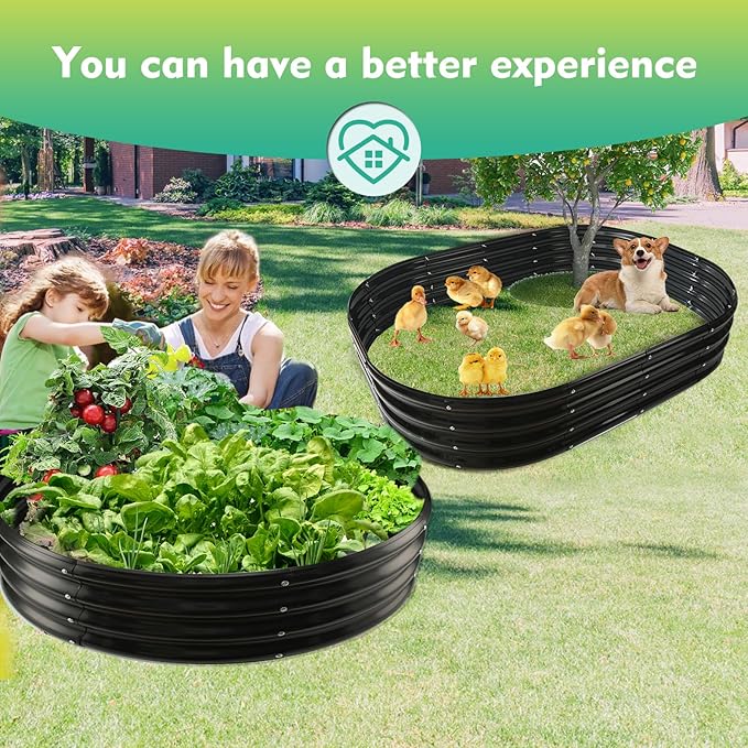 5FT Diameter Galvanized Garden Raised Bed/Plant Box/Fire Pit Ring - 0.8mm Thick,12 Inch Tall,Perfect for Planting a Variety of Flowers,Herbs,Vegetables (Black, 60 Dia X 11.5 inches)