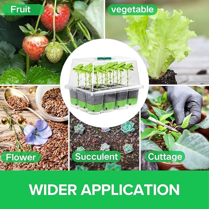 BeGrit 72 Cells Reusable Seed Starter Tray, 6 Pack Seed Starter Kit with Silicone Cells, Air Vent Humidity Domes for Indoor Gardening Plant Germination Trays for Seeds Starting (Clear)