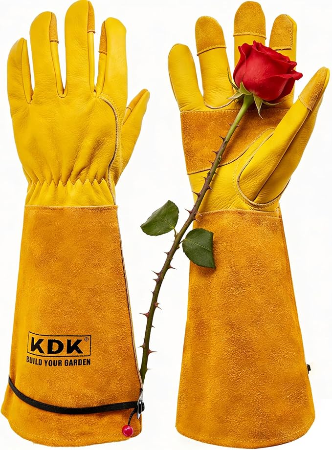 Long Cowhide Gardening Gloves for Women Men, Thorn Proof Garden Gloves for Rose Pruning, Cactus Heavy Duty Gauntlet