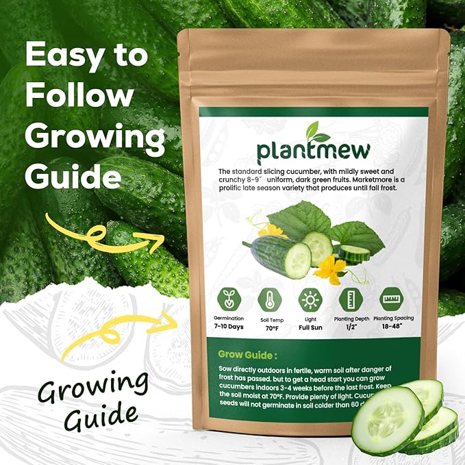 Marketmore Cucumber Seeds for Planting - 100 Seeds, Heirloom, Non-GMO Seed Packet - High Yield Slicing Cucumber for Home Garden, Indoor/Outdoor