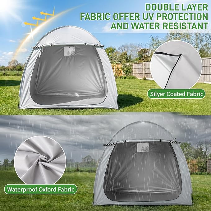 VINGLI Bike Storage Tent for 4-5 Bikes with Carry Bag, Portable Bicycle Storage Shed Waterproof with Window, Bike Tent for Motorcycle,Garden Tools,Lawn Mower (Light Grey, 6.8x4.9 FT)