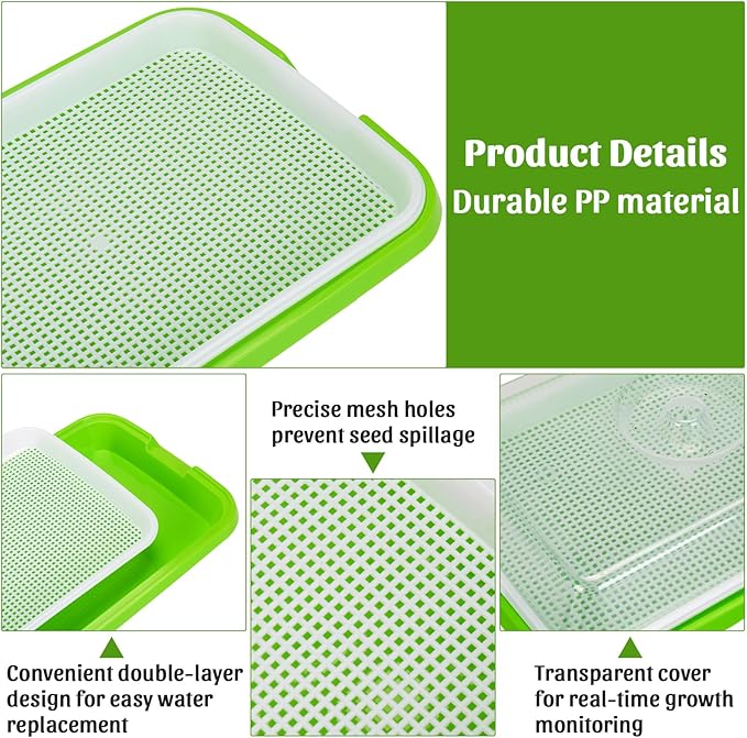 Pack of 6 Microgreens Growing Kit, Microgreen Trays for Seed Sprouter, Sprouting Tray with Lid for Growing Fresh Sprouts, Wheat-Grass, Alfalfa Seed Germination (Microgreens Growing Kit)