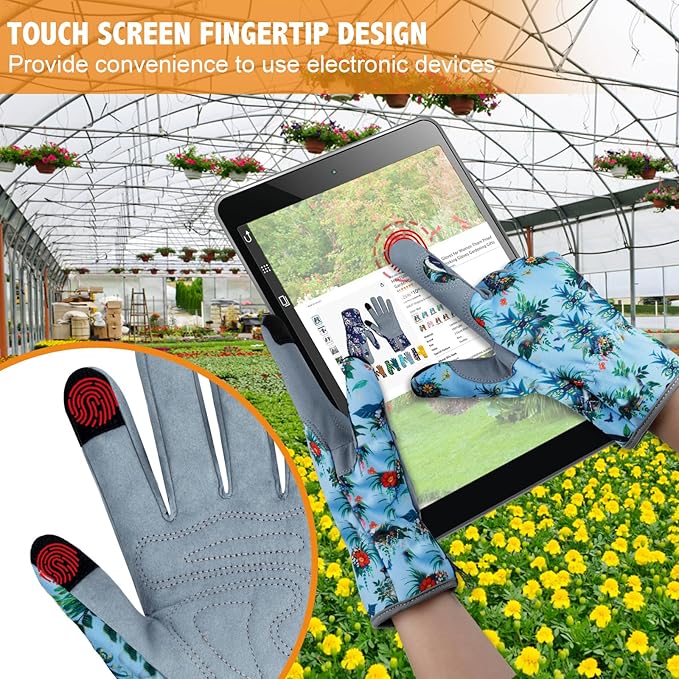 Leather Gardening Gloves for Women Thorn Proof Garden Gloves Touch Screen Working Gloves Gifts,M