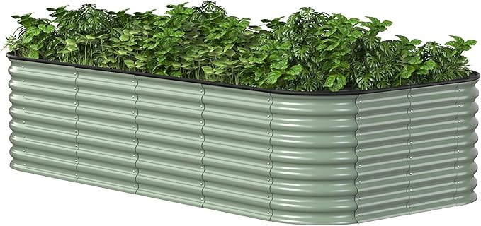 BlueWish 8x4x2FT Raised Garden Bed with 3 Aluminum Support Rods, Many-in-1 Modular Planter Box with Bottomless Design, 24’’H Galvanized Raised Garden Bed for Vegetable, Flower, Fruit, Olive Green