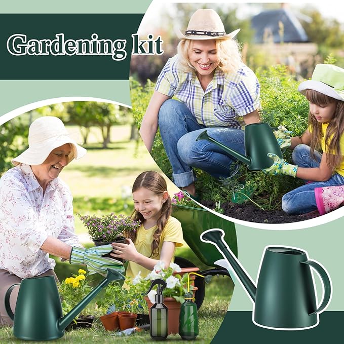 Reallnaive 6 Pcs Indoor Watering Can Set 1/2 Gallon Can 6.8 oz Spray Bottle 17 oz Squeeze Bottle Plant Watering Globes Soil Moisture Meter Small Spraying Sets for Indoor Outdoor(Dark Green)