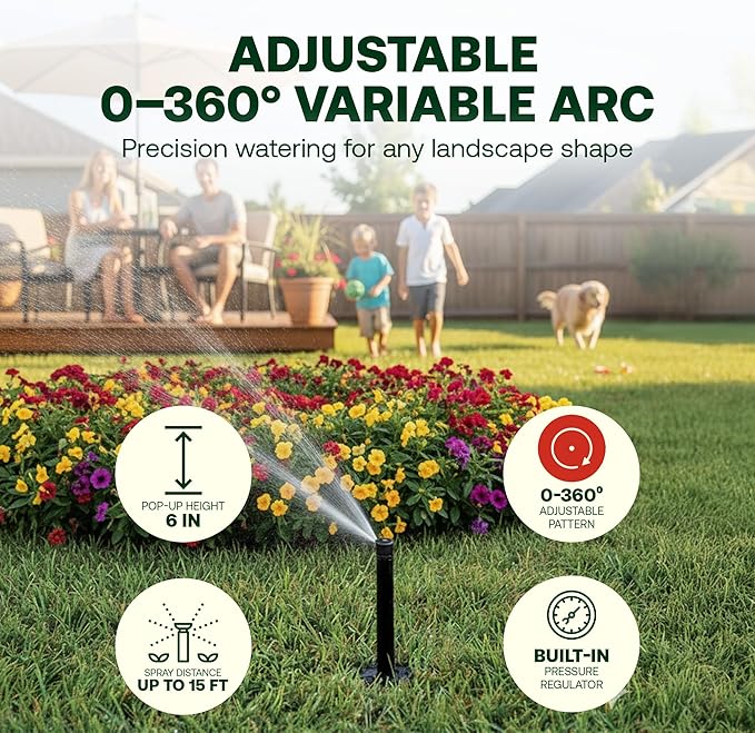 Rain Bird 1806APPRS Pressure Regulated 1800 Series Dual Spray 6 Inch Pop Up Sprinkler Head, 4 Pack -Water Efficient Lawn Sprinkler with 360 Degree Pattern, 1/2 Inch NPT, 8-15 Ft Spray Distance