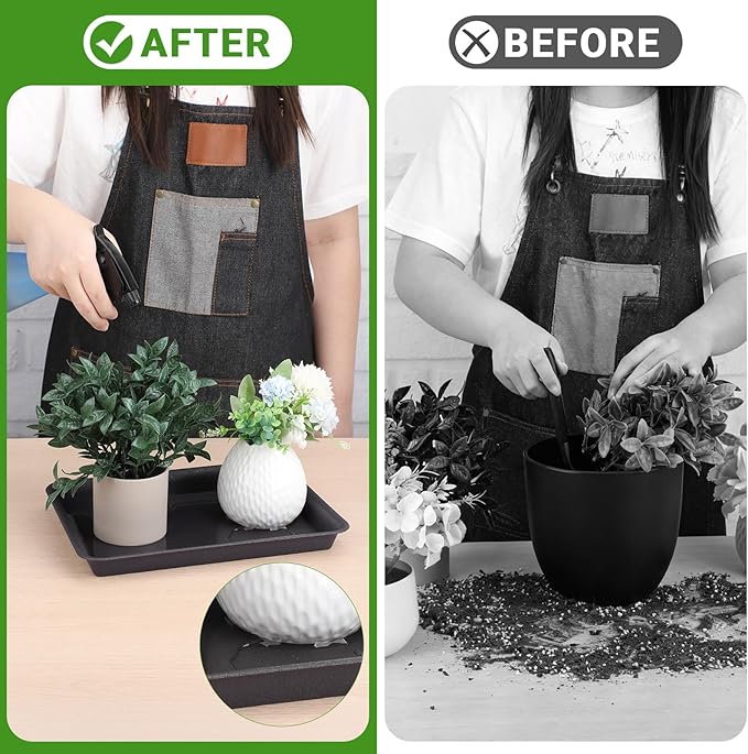 GREANER 3 Packs Plant Tray, 11 Inch Black Seed Starter Tray Rectangular, Heavy Sturdy Plant Saucer for Outdoors and Indoors Use