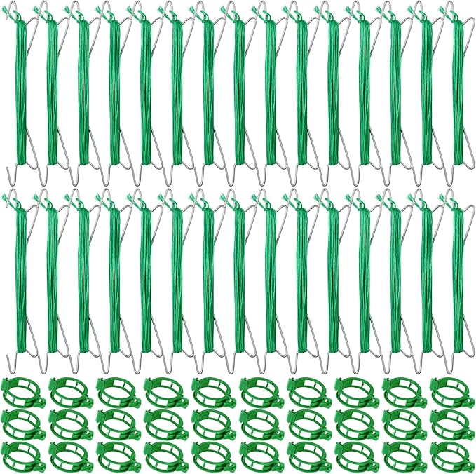 60Pcs Tomato Hooks with String with 33.3ft Twine & Tomato Clips, Tomato Holder Hooks to Prevent Tomatoes from Pinching or Falling Off（Green）
