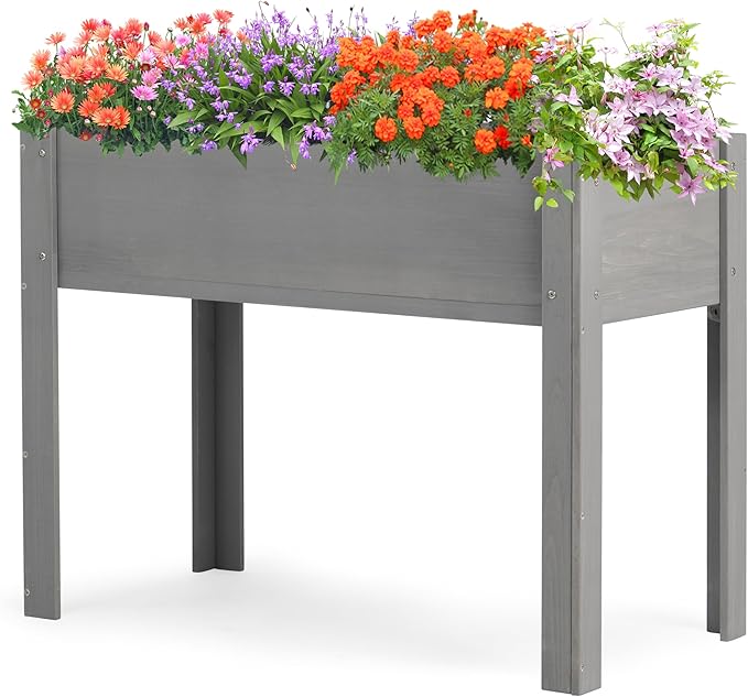 Raised Garden Bed with Legs, 40x20x31'', Solid Wood Elevated Planter Box for Outdoor Backyard Patio