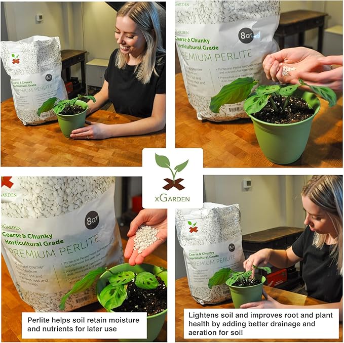 xGarden Horticultural Grade Perlite for Plants Indoor & Outdoor, Coarse & Chunky for House Plants, Gardening & Potting Mix, Organic Soil Amendment, 8 Quarts Bulk