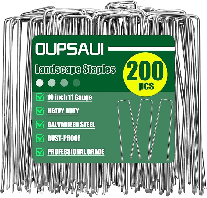 OUPSAUI 10 Inch Galvanized Landscape Staples Stakes, 12/25/50/100/200pcs Garden Metal Stakes for Weed Barrier Fabric, Fence Stakes, Tent Stakes, Christmas Decorations (200pcs)