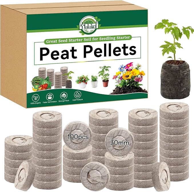 Halatool 100 Pcs 30mm Peat Pellets Block Potting Soil for Seedlings, Compressed Garden Soil Seed Starter Nutrient Peat Pods for Starting Seeds, Planting Flowers, Vegetables, Herbs