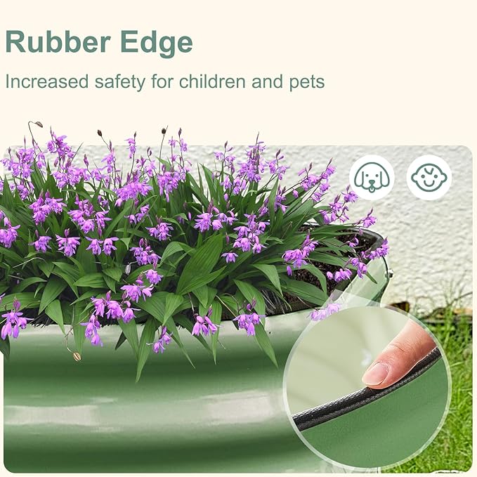 2-Pack Galvanized Steel Raised Garden Beds 8x2ft Oval - 17" Tall 9-in-1 Modular Planter Boxes for Vegetables/Flowers, Rust-Proof Metal Outdoor Planters with Rubber Edging (Green, Set of 2)