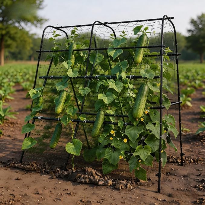 Garden Arch Trellis for Climbing Plants Outdoor, 5.3 ft x 5.3 ft Cucumber & Melon Trellis for Raised Beds, u-Shape Plant Support for Climbing Vegetables, Grapes & Roses, Black
