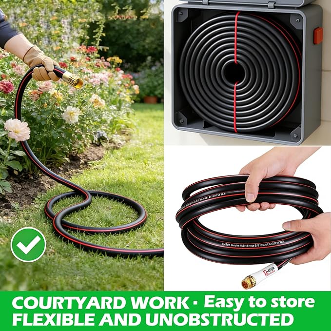 YASQA Heavy Duty Garden Hose 100 ft 5/8 Inch, Contractor's Leak Proof Durable No Kink Easy Coil Flexible Hose Black & water hose 100ft