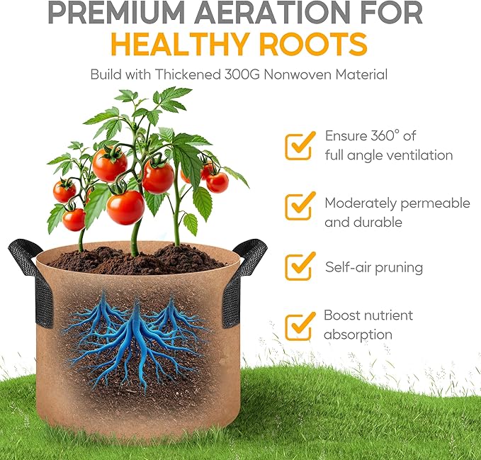 Simple Deluxe 5 Pack 20 Gallon Grow Bags, 300G Vegetable/Flower/Plant Fabric Pots with Handles, Heavy Duty Thickened Nonwoven Planting Bag with 5 Pcs Plant Labels