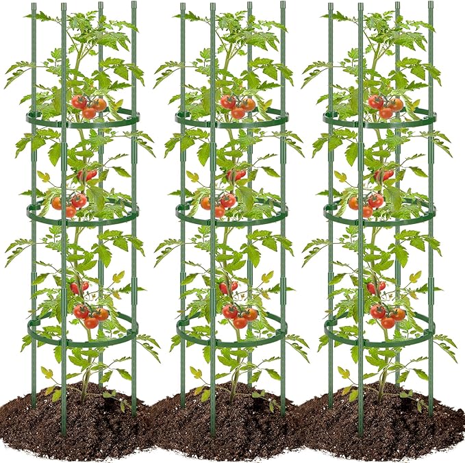POILKMNI 3 Pack Tomato Cage for Garden - 59'' Tall Plant Support Heavy-Duty Tomato Trellis, Adjustable Garden Trellis for Climbing Plants Vines Vegetables Flowers Cucumber Peony Plant Cage