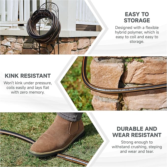 Giraffe Tools Garden Hose 5/8", Custom Length, Heavy Duty, No Kink, Flexible, Rubber Garden Hose, Leakproof Water Hose, 600 Burst PSI, 12ft Female to Female Hose