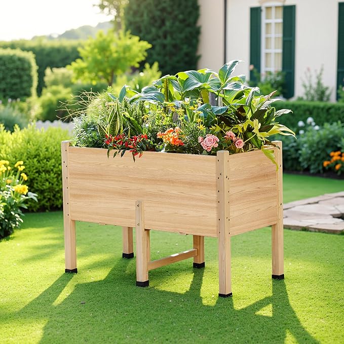 AMERLIFE 4x2 Ft Raised Garden Bed with Legs and Drainage Holes, 16 Inch Deep Elevated Wood Planter Box for Vegetables, Flowers, Herbs, Balcony, Patio, Backyard