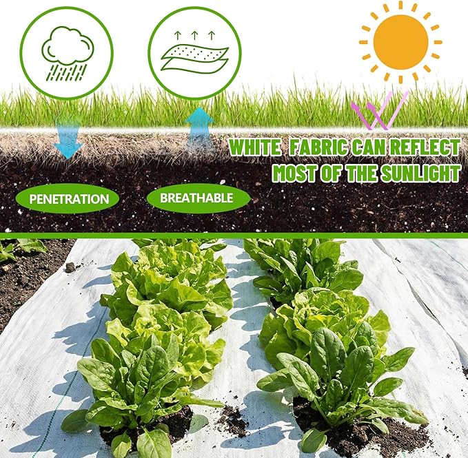 3.2 oz 4 x 200 ft White Landscape Fabric Heavy Duty Weed Barrier Fabric Landscaping Woven UV Resistant Ground Cover with 40 Gaskets 40 Garden Stakes Pick Hook for Gardening Farming