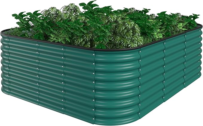 BlueWish 8x4x2FT Raised Garden Bed with 3 Aluminum Support Rods, Many-in-1 Modular Planter Box with Bottomless Design, 24’’H Galvanized Raised Garden Bed for Vegetable, Flower, Fruit, Green