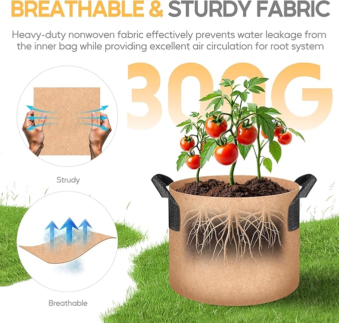 Simple Deluxe 5 Pack 20 Gallon Grow Bags, 300G Vegetable/Flower/Plant Fabric Pots with Handles, Heavy Duty Thickened Nonwoven Planting Bag with 5 Pcs Plant Labels
