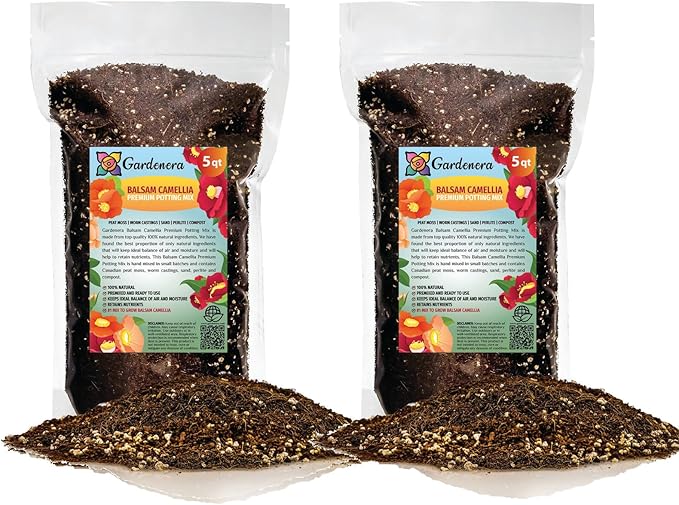 GARDENERA Premium Potting Soil Blend for Balsam Camellia - The Ultimate Mix for Healthy, Vibrant, and Beautiful Flowers - 10 QUARTS