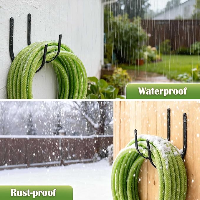 Hose Holders Wall Mount - Heavy-Duty Metal Garden Hose Hanger for Outside - Rust-Proof Hanging Hose Rack Hook Mount for Water Hose (4PCS)
