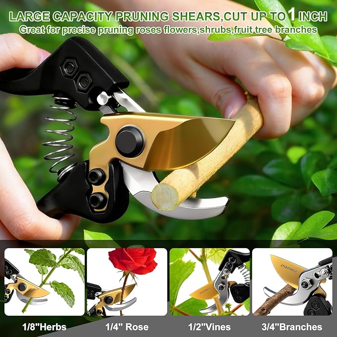 Pruning Shears for Gardening Heavy Duty Bypass Garden Shears With SK5 Steel Blade Professional Hand Pruners Clippers Sharp Scissors Tools for Weak Hands Yard Rose Flower Snip Trimming Plant Branches