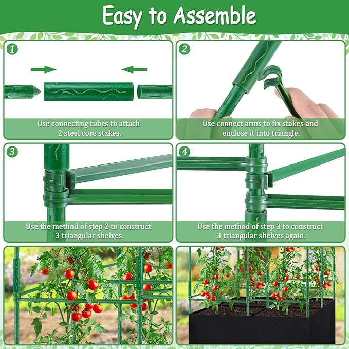 Tomato Cages, Square Tomato Plant Stakes Support Cages Trellis for Garden Climbing Cucumber, Vegetables, Flowers, Fruits with 30 Gallon Grow Bags