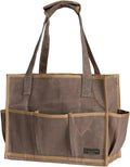 Heavy-Duty Waxed Canvas Tool Pouch - 14-Pocket Garden Tool Organizer with Removable Handle | Multi-Compartment Storage Bag for Tools (14.5" x 11" x 6.5", Grey)