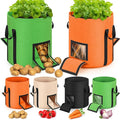 4 Pcs Upgraded 10 Gallon Potato Grow Bags with Harvest Window & Visible Window, Sturdy Handle, Thickened Non-Woven Planter Pots Potato Growing Container for Tomato Vegetable (Multicolor)