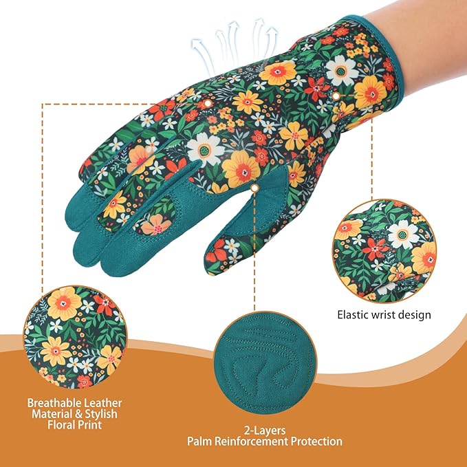 Tavaleu Gardening Gloves for Women, Thorn Proof Puncture Resistant Leather Garden Gloves, Breathable Working Gloves