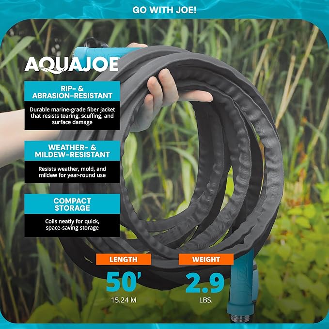 Aqua Joe AJFJH50-58-MAX Superlight FIBERJACKET Garden Hose, Kink-Resistant, 600 PSI Burst Rating, 50 Feet Long, Heavy Duty Couplings