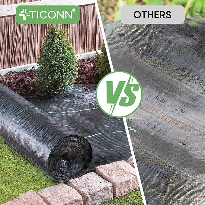 TICONN 3Ft x 50Ft Weed Barrier Fabric Heavy Duty, 3.2Oz Landscape Fabric for Garden, Yard, Driveway, and Vegetable Cultivation (1PK)