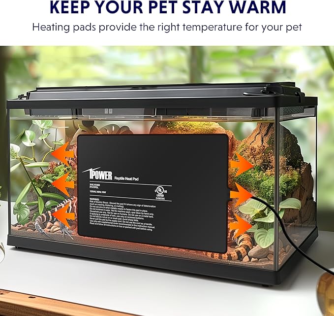 iPower Reptile Heat Pad 8 by12 Inch Under Tank Terrarium Warmer 16W Heating Mat for Turtle, Lizard, Frog, Snake, Hermit Crab and Other Small Animals (Pack of 2)